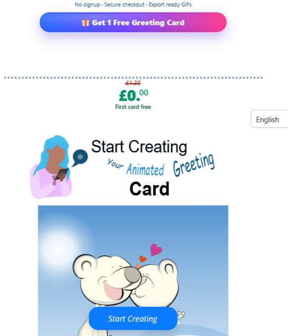Digital greeting card builder homepage