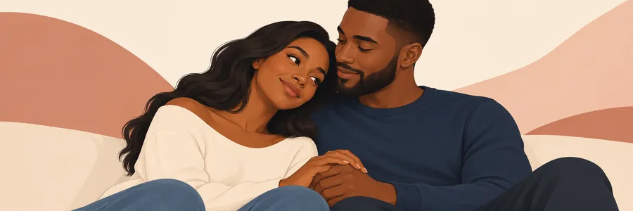 Touching love messages for her: a couple holding hands as the woman rests her head on her partner’s shoulder.