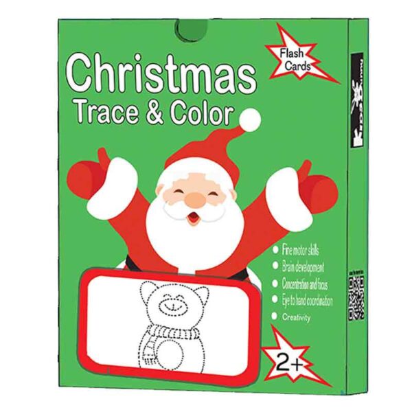 Christmas Coloring Pages Flash Cards, trace and color; GOODLUCKCRAFT ; Christmas coloring page flash card with a trace and color Santa Claus; Trace and color Christmas tree flash card for kids; Coloring page flash card featuring a Christmas ornament to trace and color; Trace and color snowman flash card for Christmas; Christmas bell flash card with dotted lines for tracing and coloring; Trace and color Christmas present flash card for children;