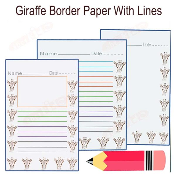 Giraffe Border Paper With Lines - lined writing paper - handwriting practice lined paper - lined paper printables