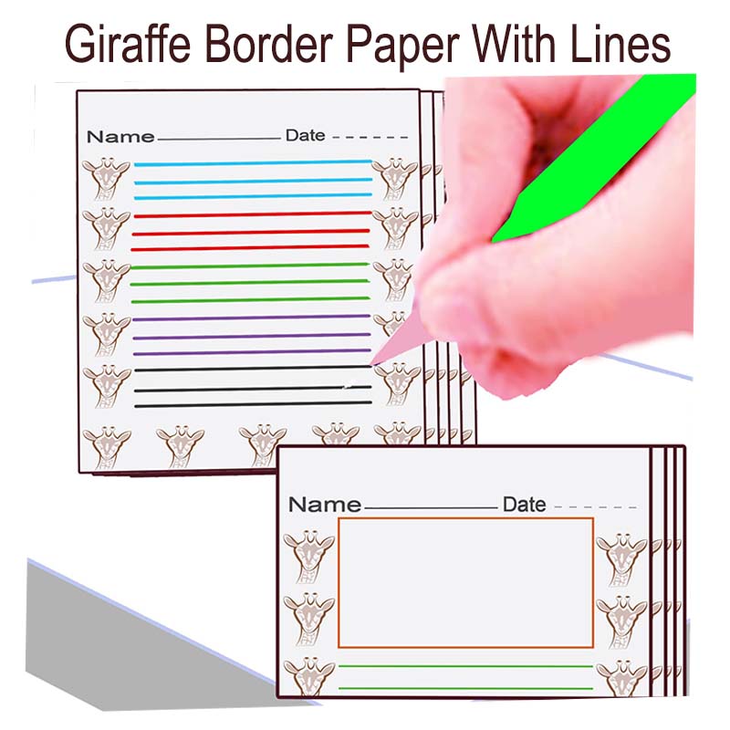 Giraffe Border Paper With Lines - lined writing paper - handwriting practice lined paper - lined paper printables