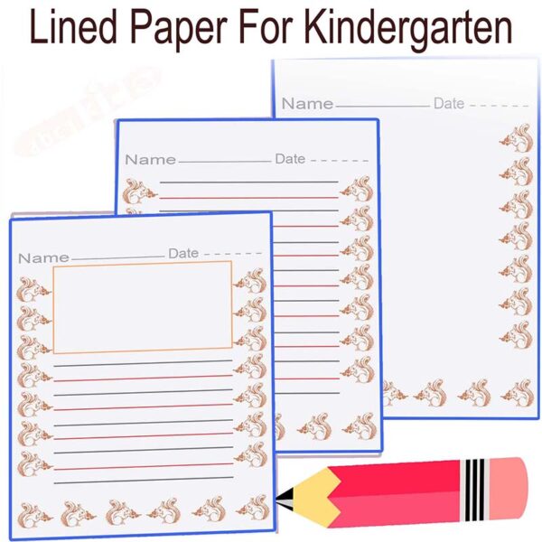 Lined paper for kindergarten with squirrel border, handwriting lined paper, goodluckcraft