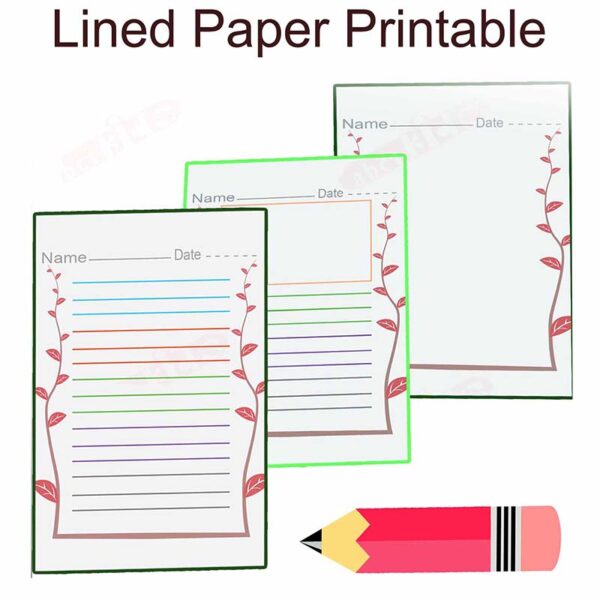 lined paper printable with flower border , kindergarten writing paper, kids bunny