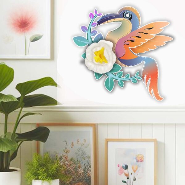 Colorful 3D hummingbird paper craft hanging on wall; Paper hummingbird wall decor; Whimsical 3D bird decoration for walls; Vibrant paper hummingbird art; Handmade paper craft bird hanging; Colorful 3D hummingbird decoration; Hummingbird paper sculpture wall art; Paper hummingbird craft for room decor; Brightly colored 3D bird paper art; Decorative paper hummingbird wall hanging; Vibrant 3D paper hummingbird with intricate layered wings, elegantly perched as a wall hanging decoration; Colourful, hand-crafted 3D paper hummingbird with detailed feather patterns, mounted as a wall décor piece; Brightly colored 3D paper hummingbird, featuring a dynamic wing spread, perfect for wall hanging decoration; Exquisitely designed 3D paper hummingbird, showcasing vibrant colors and realistic details, ideal as a wall decoration; Charming 3D hummingbird paper craft with vivid hues and delicate layering, beautifully displayed as a wall hanging; Artistic 3D hummingbird made from colorful paper, crafted with detailed wings and a lifelike pose for wall decor;